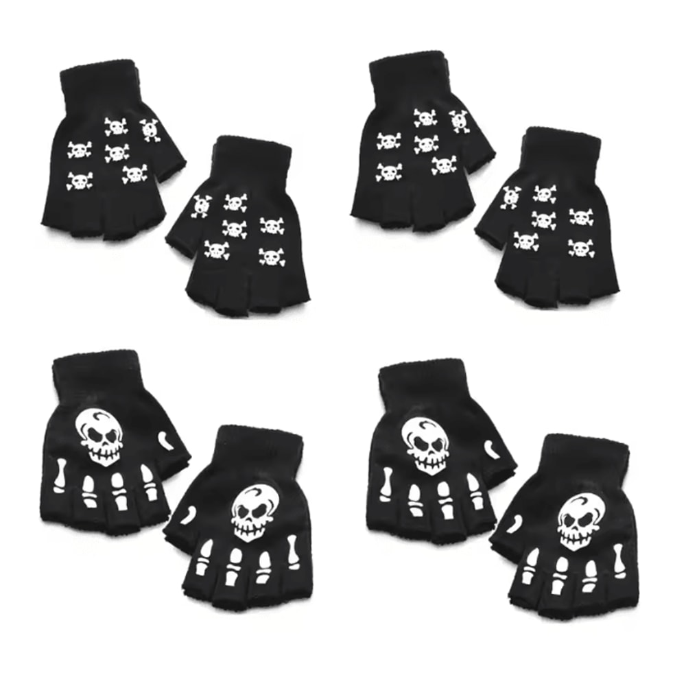 GlowSkull Halloween Skeleton Half Finger Gloves 12
