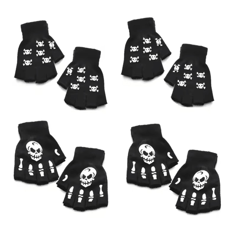 GlowSkull Halloween Skeleton Half Finger Gloves 12