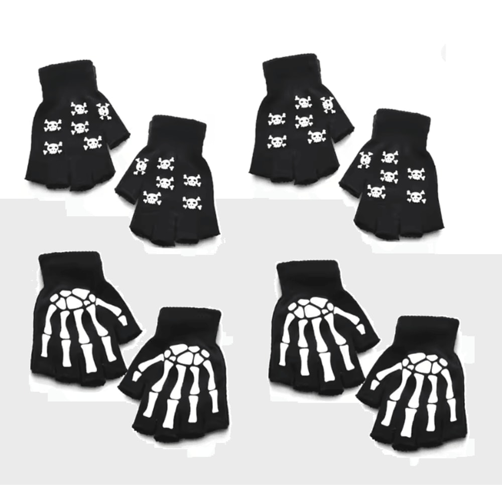 GlowSkull Halloween Skeleton Half Finger Gloves 13