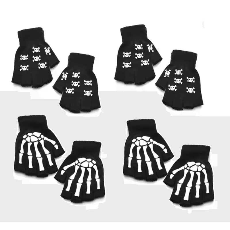 GlowSkull Halloween Skeleton Half Finger Gloves 13