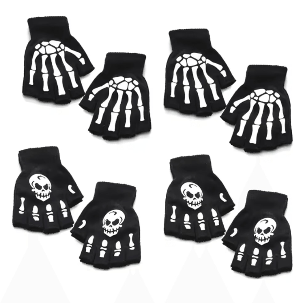 GlowSkull Halloween Skeleton Half Finger Gloves 14