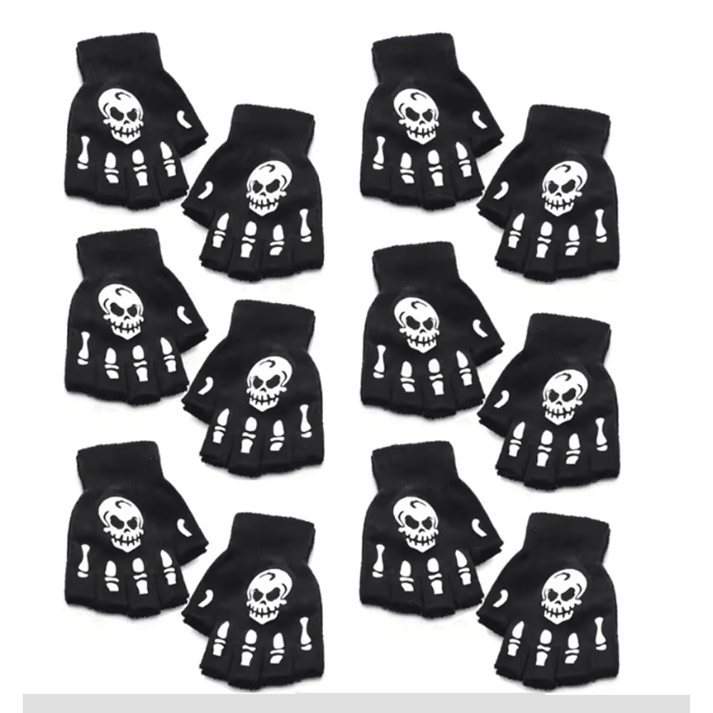 GlowSkull Halloween Skeleton Half Finger Gloves 16