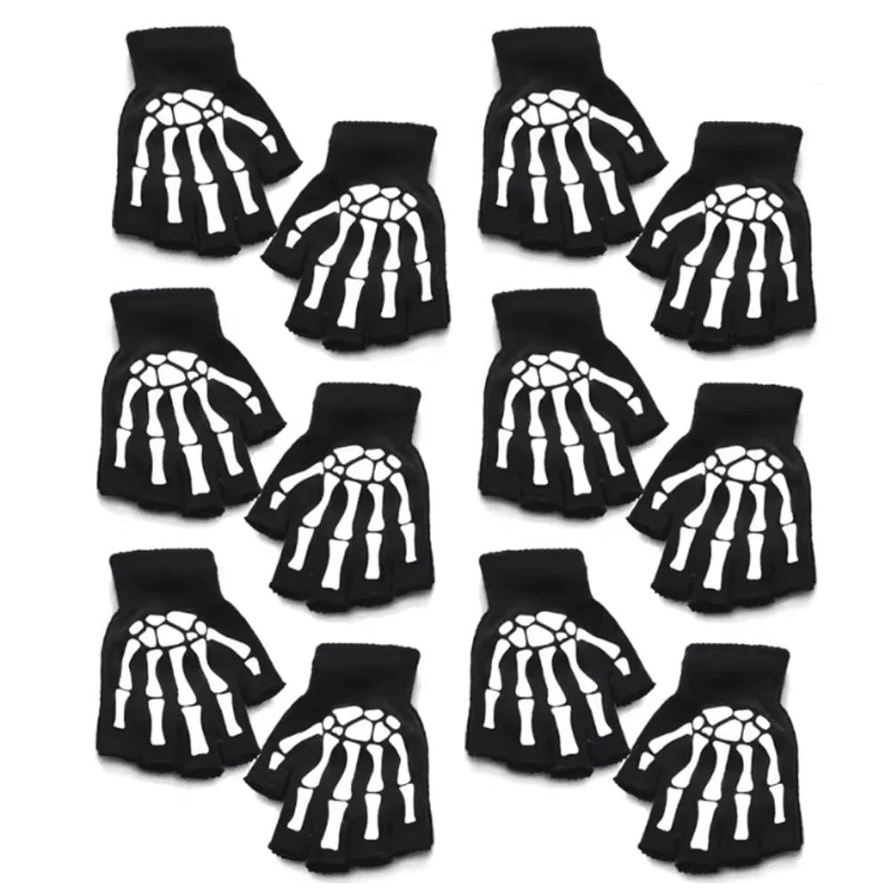 GlowSkull Halloween Skeleton Half Finger Gloves 17