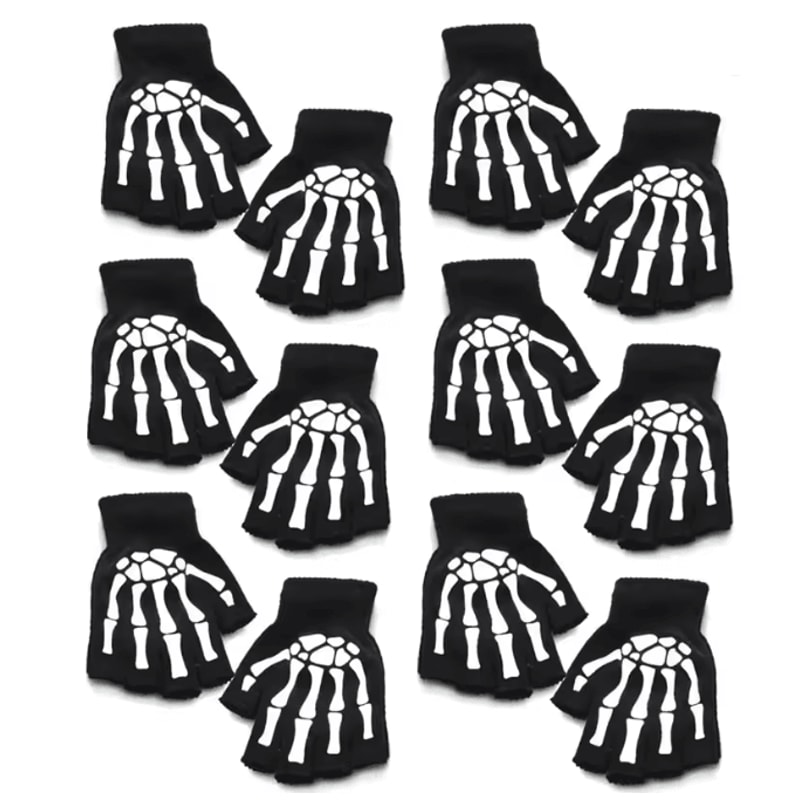 GlowSkull Halloween Skeleton Half Finger Gloves 17