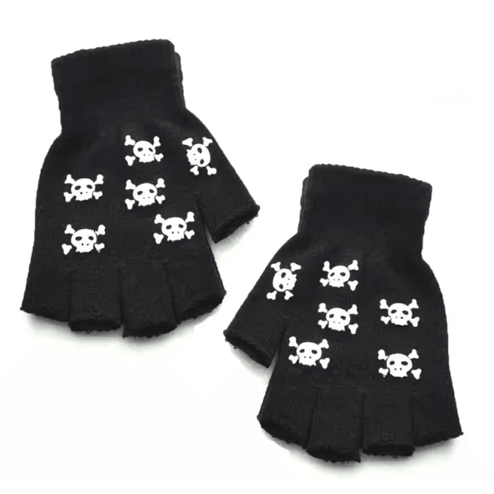 GlowSkull Halloween Skeleton Half Finger Gloves 18