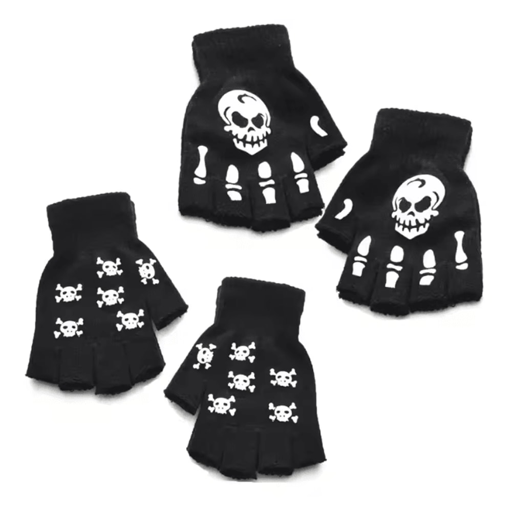 GlowSkull Halloween Skeleton Half Finger Gloves 6