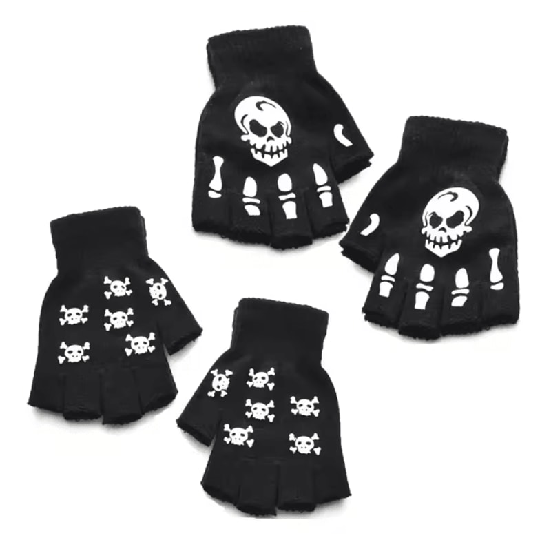 GlowSkull Halloween Skeleton Half Finger Gloves 6