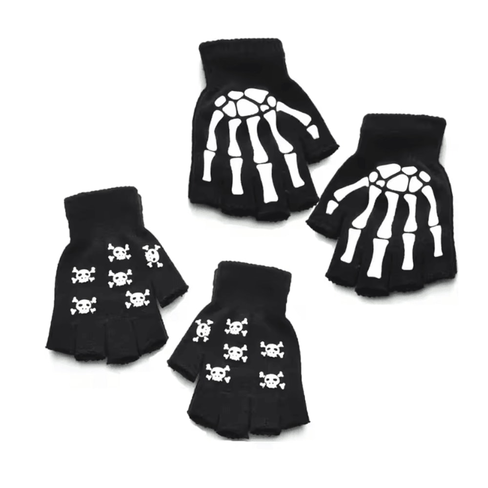 GlowSkull Halloween Skeleton Half Finger Gloves 7