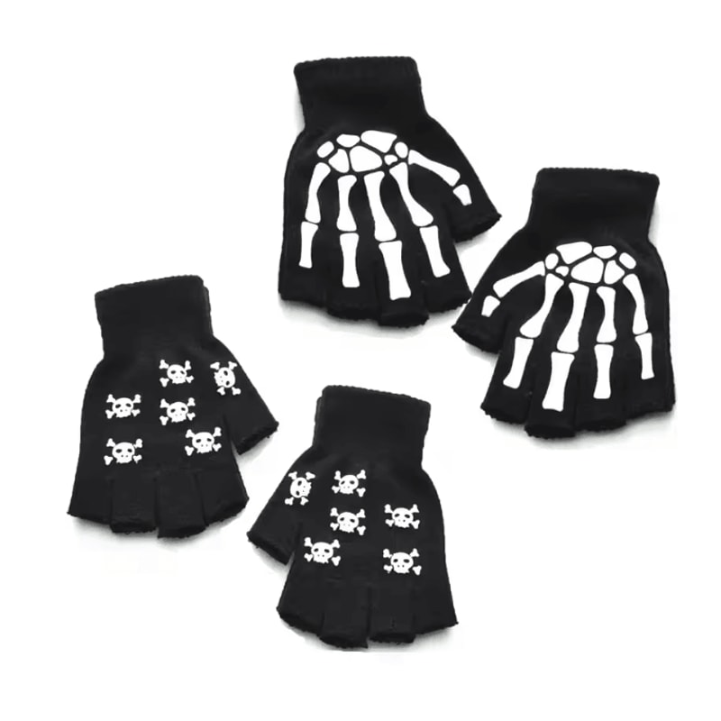 GlowSkull Halloween Skeleton Half Finger Gloves 7