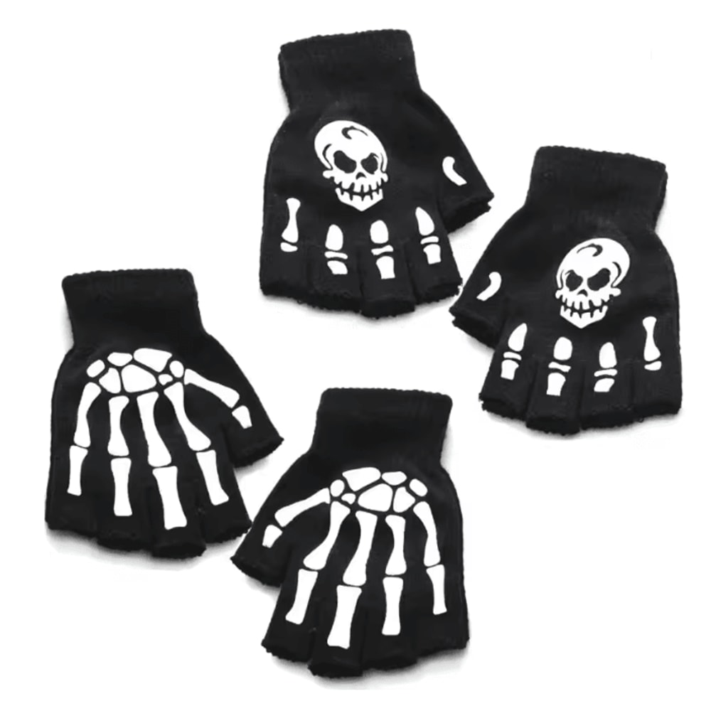GlowSkull Halloween Skeleton Half Finger Gloves 8
