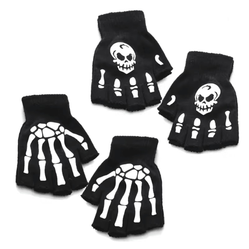 GlowSkull Halloween Skeleton Half Finger Gloves 8