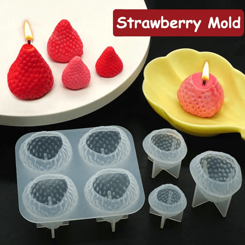 3D Strawberry Silicone Candle Mold For DIY Candle Making And Home Decor 0