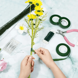 green floral tape and diy flower wrapping tool kit