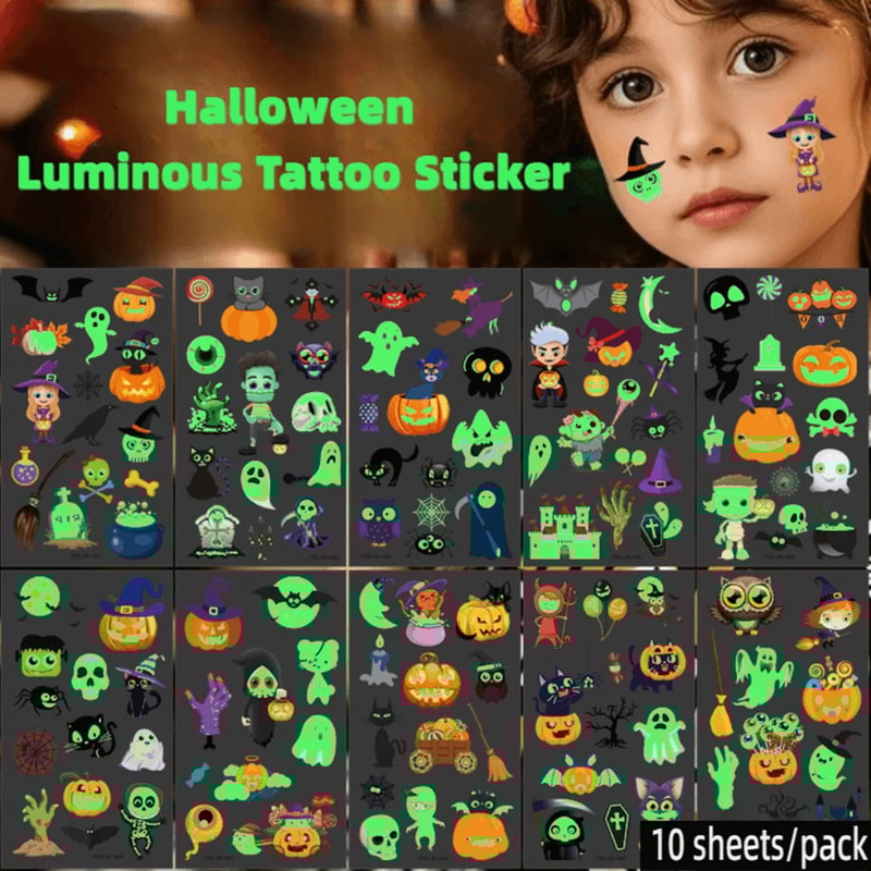 Glow Pumpkin Halloween Temporary Tattoo Stickers For Kids And Parties 0