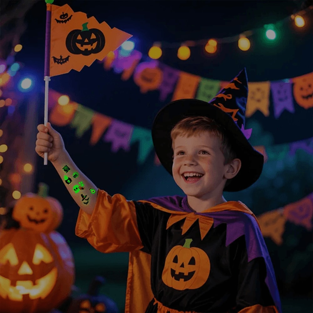Glow Pumpkin Halloween Temporary Tattoo Stickers For Kids And Parties 2