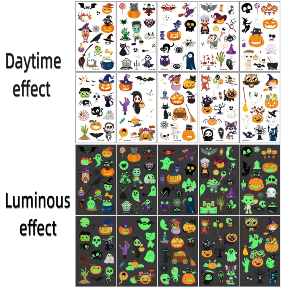 Glow Pumpkin Halloween Temporary Tattoo Stickers For Kids And Parties 4