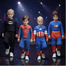 kids superhero muscle costume set with mask and cloak