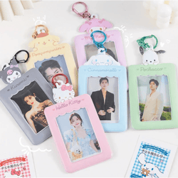 kawaii anime card holder keychain cute photo id pendant for bags and backpacks