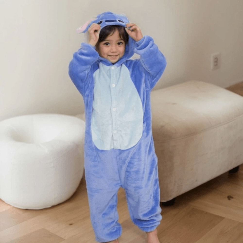 Kids Stitch Cosplay Pajamas Winter Plush Costume For Boys And Girls 0