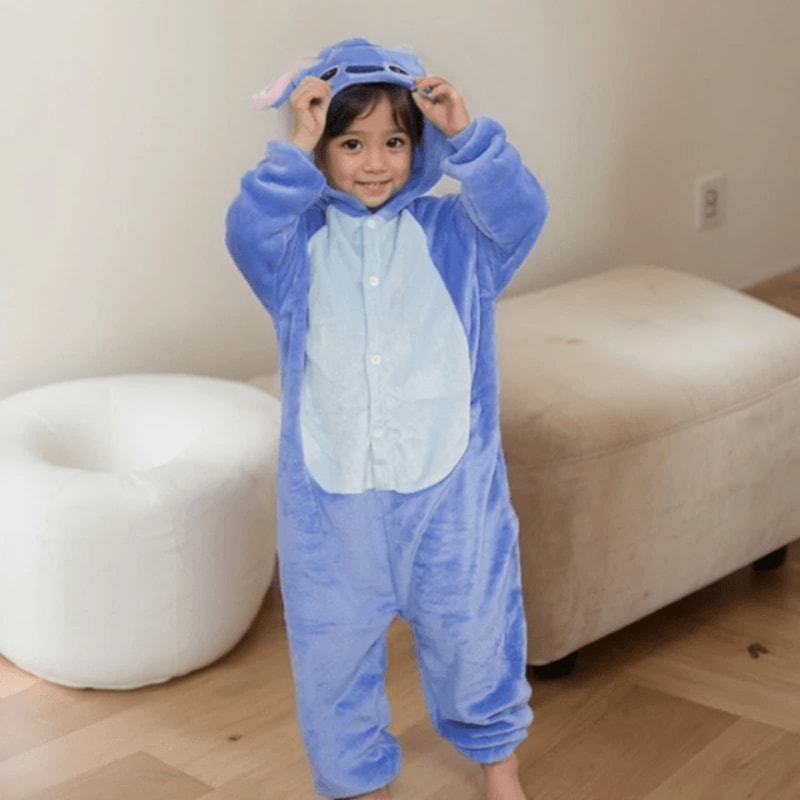 Kids Stitch Cosplay Pajamas Winter Plush Costume For Boys And Girls 0