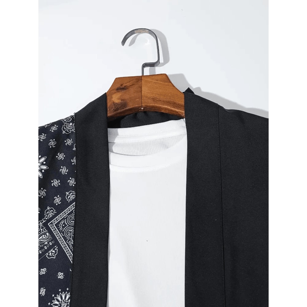 Mens Japanese Kimono Style Open Front Summer Shirt Loose Fit Casual Top 1