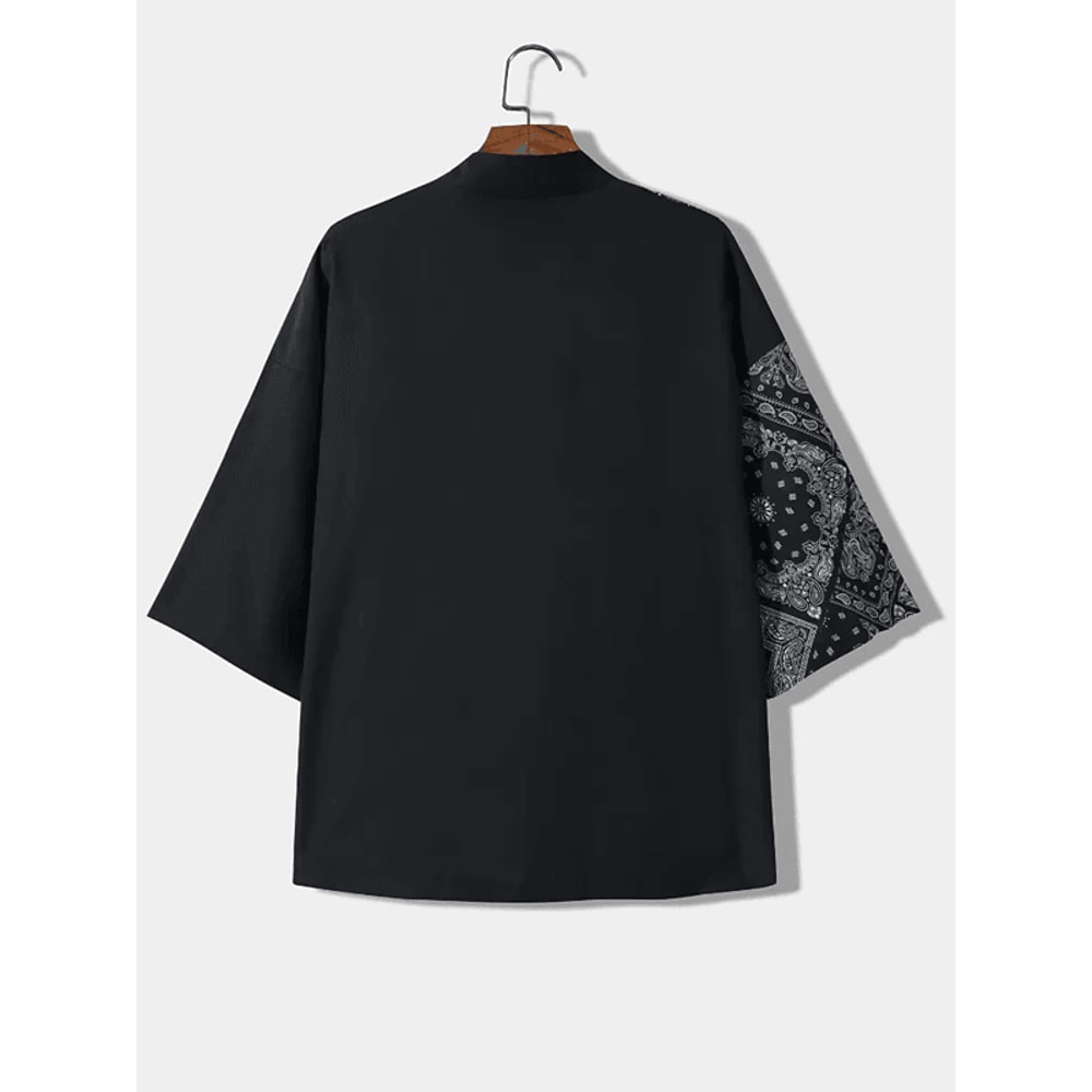 Mens Japanese Kimono Style Open Front Summer Shirt Loose Fit Casual Top 2