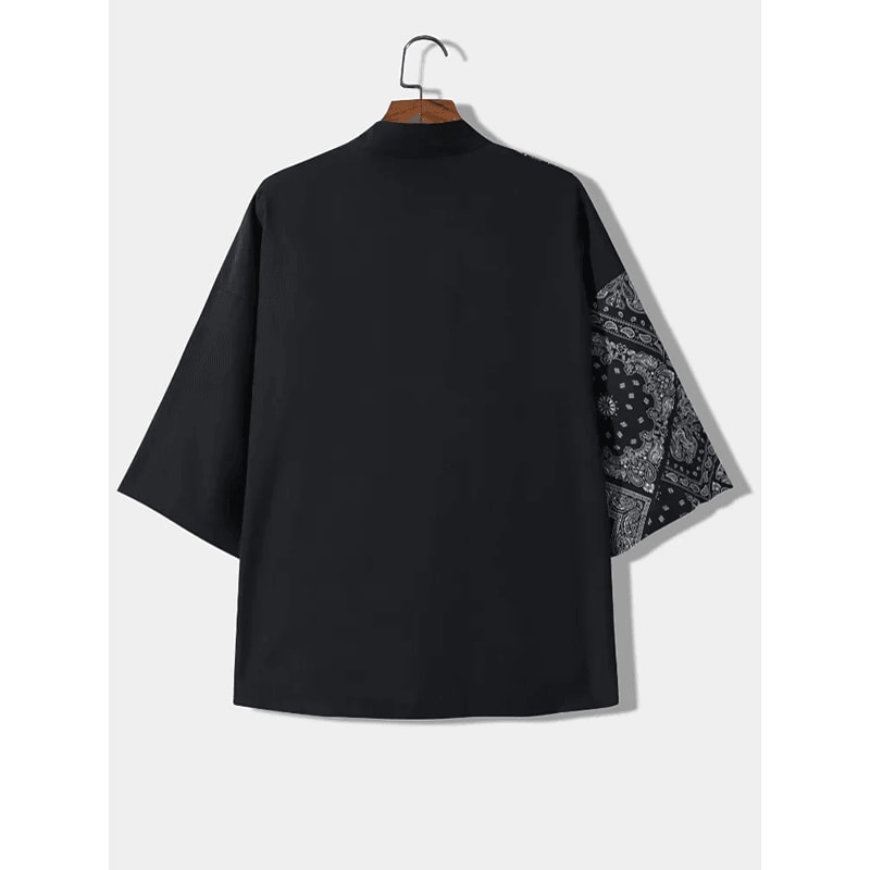 Mens Japanese Kimono Style Open Front Summer Shirt Loose Fit Casual Top 2