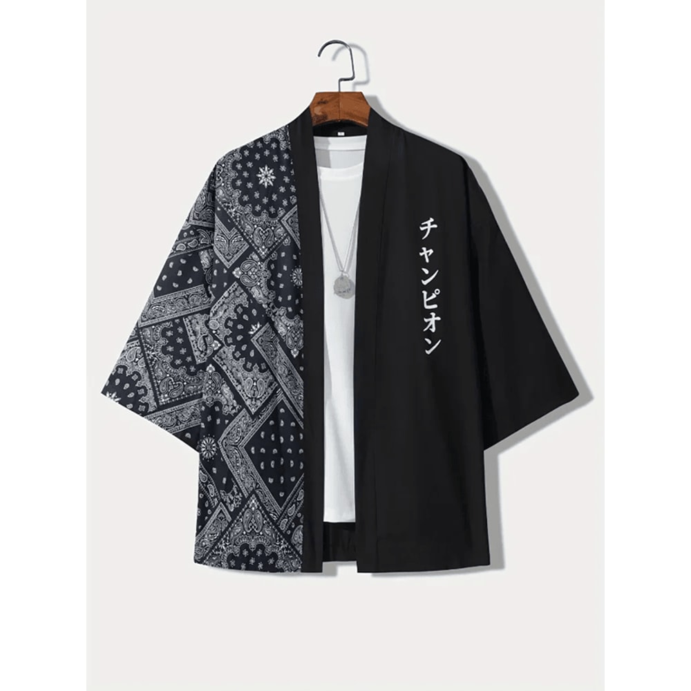 Mens Japanese Kimono Style Open Front Summer Shirt Loose Fit Casual Top 4