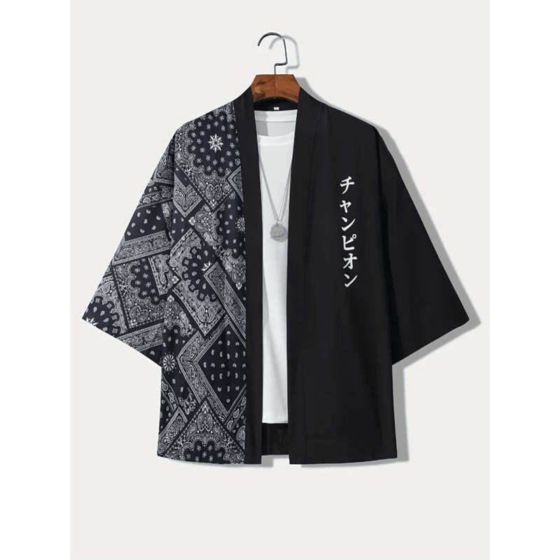 Mens Japanese Kimono Style Open Front Summer Shirt Loose Fit Casual Top 4