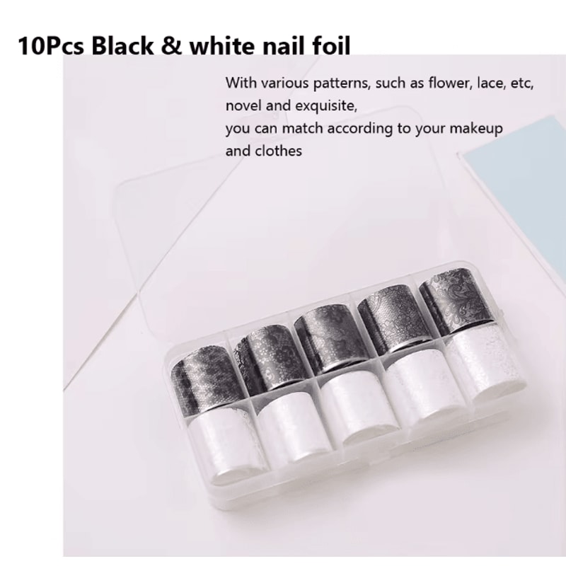 Lace Nail Art Transfer Foil Set 10 Rolls Elegant Floral Wrap Designs 1