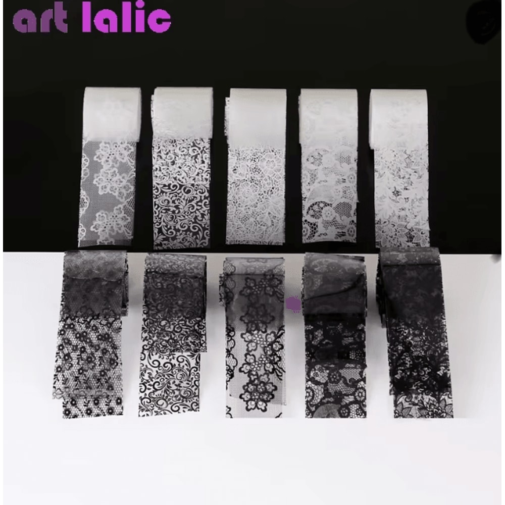 Lace Nail Art Transfer Foil Set 10 Rolls Elegant Floral Wrap Designs 3