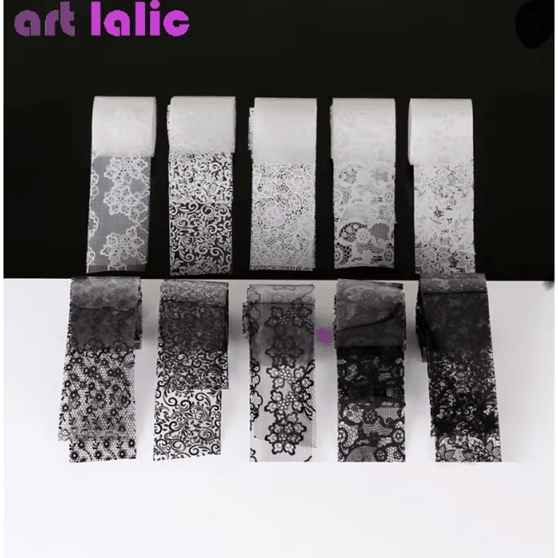 Lace Nail Art Transfer Foil Set 10 Rolls Elegant Floral Wrap Designs 3