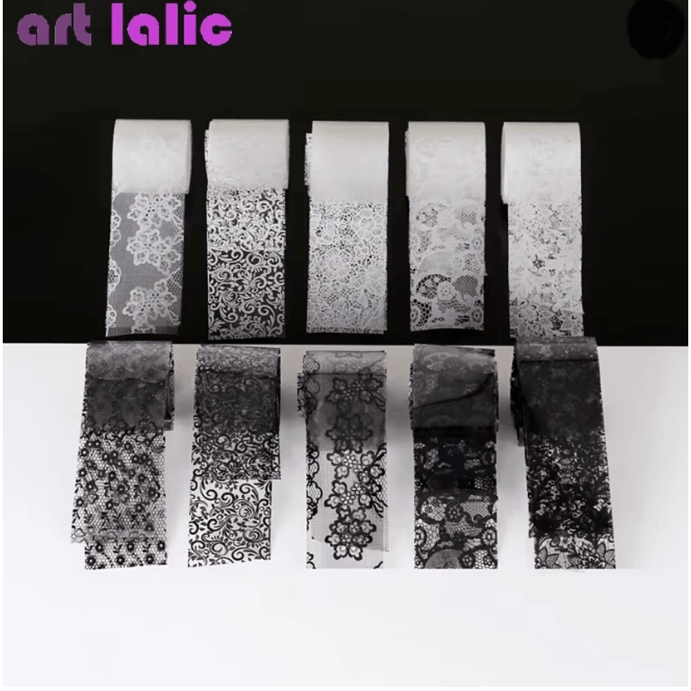 Lace Nail Art Transfer Foil Set 10 Rolls Elegant Floral Wrap Designs 4