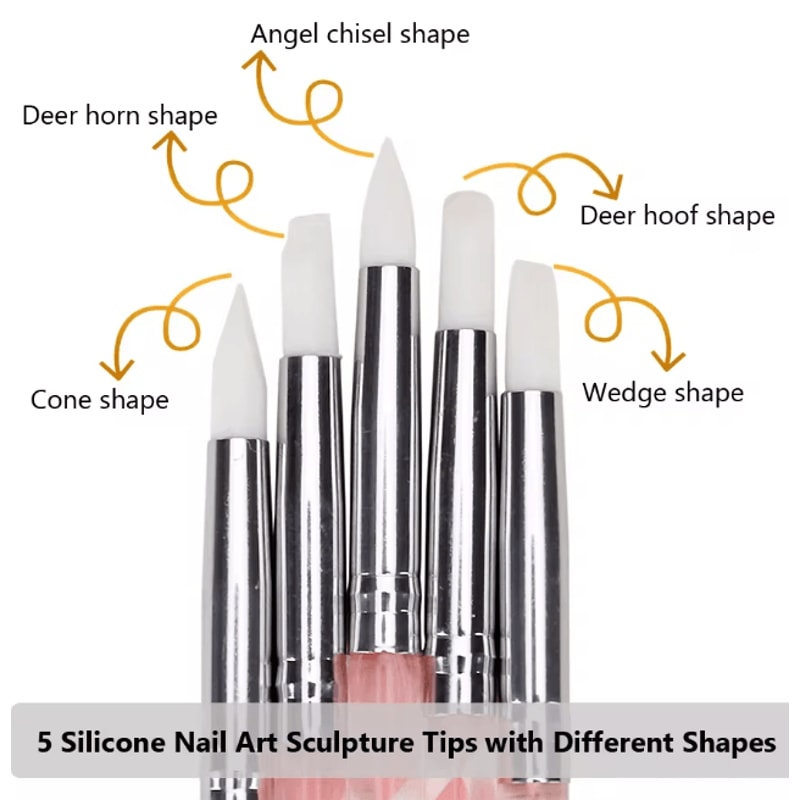 Two Way Nail Art Dotting Pen Set With Silicone Tips 5 Piece 1