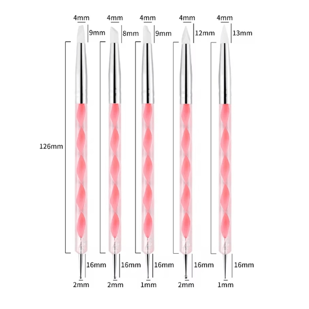 Two Way Nail Art Dotting Pen Set With Silicone Tips 5 Piece 4