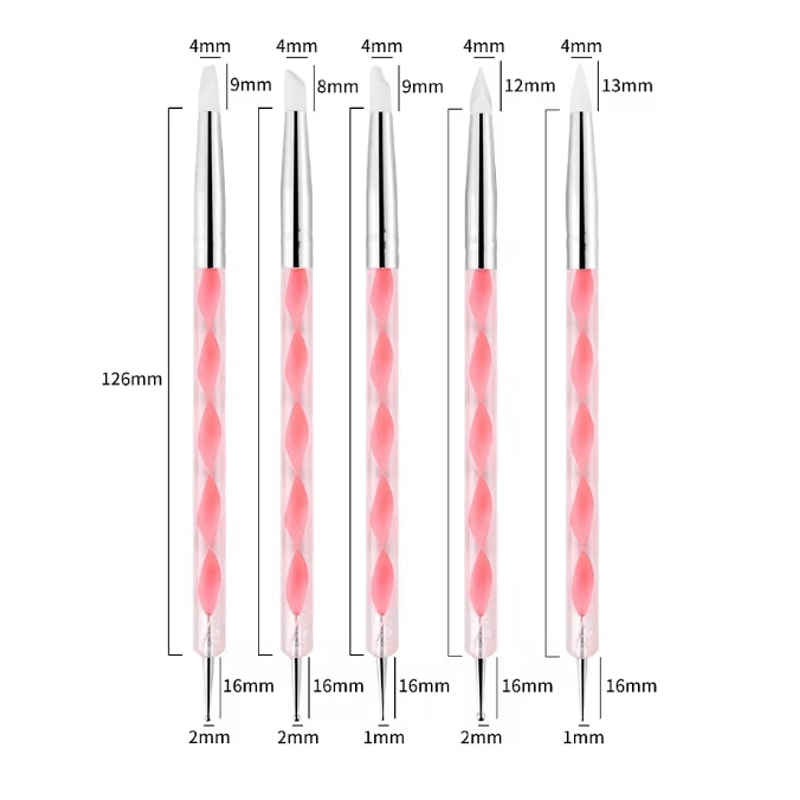 Two Way Nail Art Dotting Pen Set With Silicone Tips 5 Piece 4