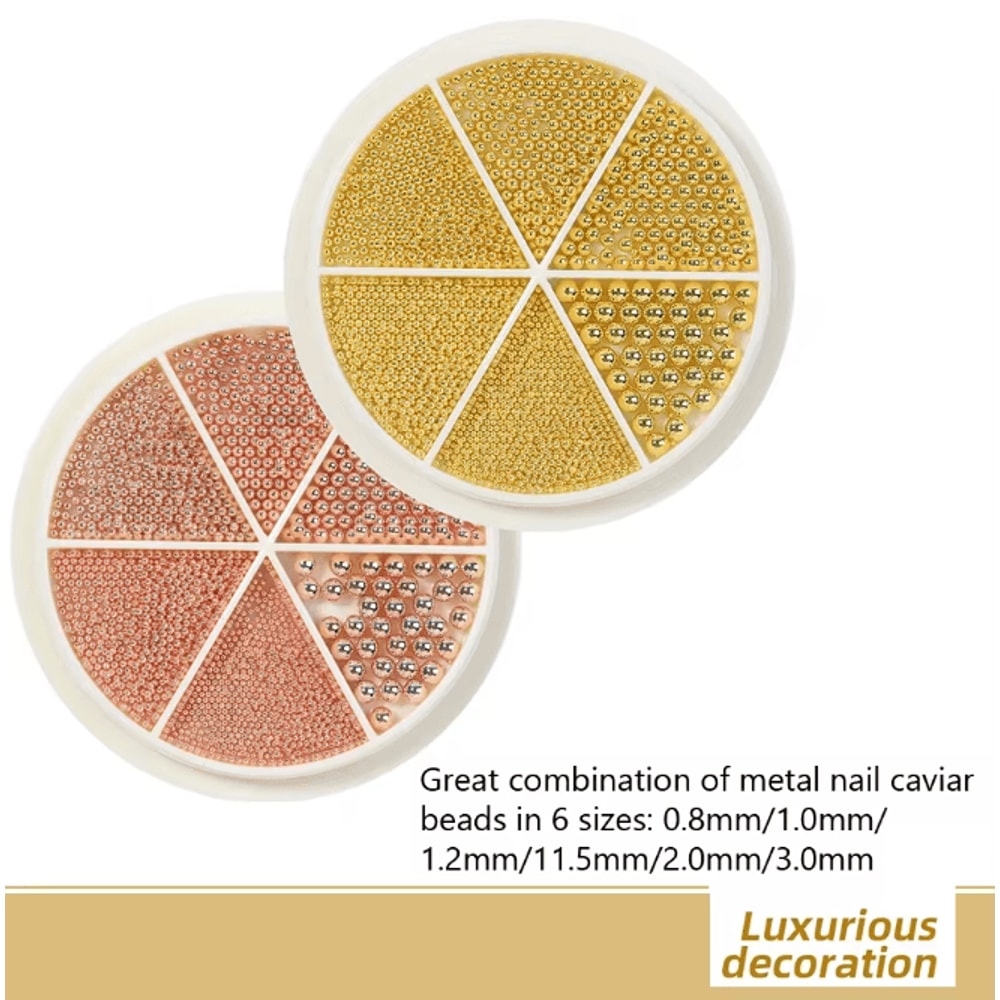Steel Caviar Beads Nail Art Set 6 Grid Mixed Size 3D Manicure Decor 1