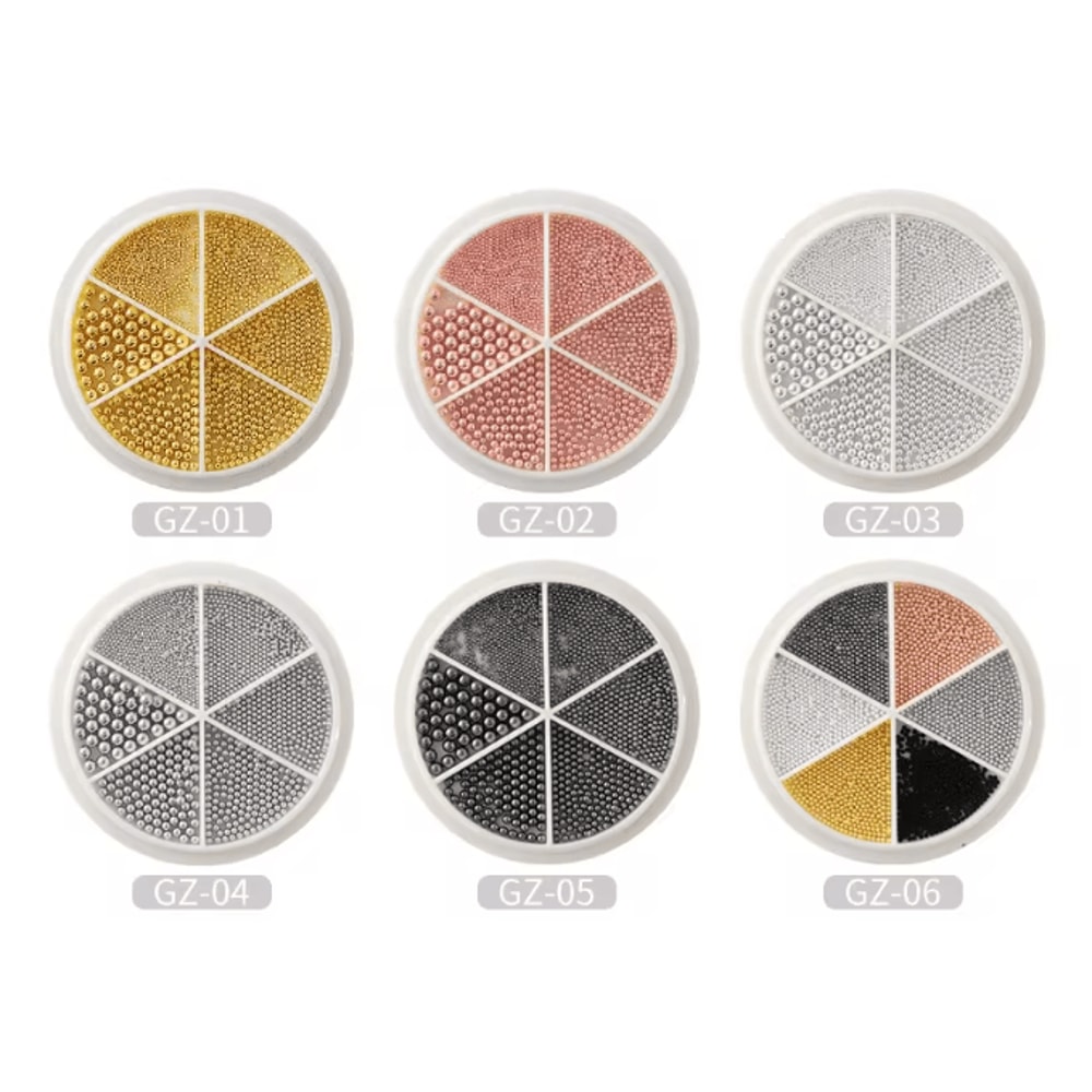 Steel Caviar Beads Nail Art Set 6 Grid Mixed Size 3D Manicure Decor 3