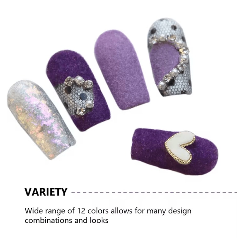 Velvet Nail Art Powder Set 12 Colors Soft Flocking Pigment For Creative Designs 3