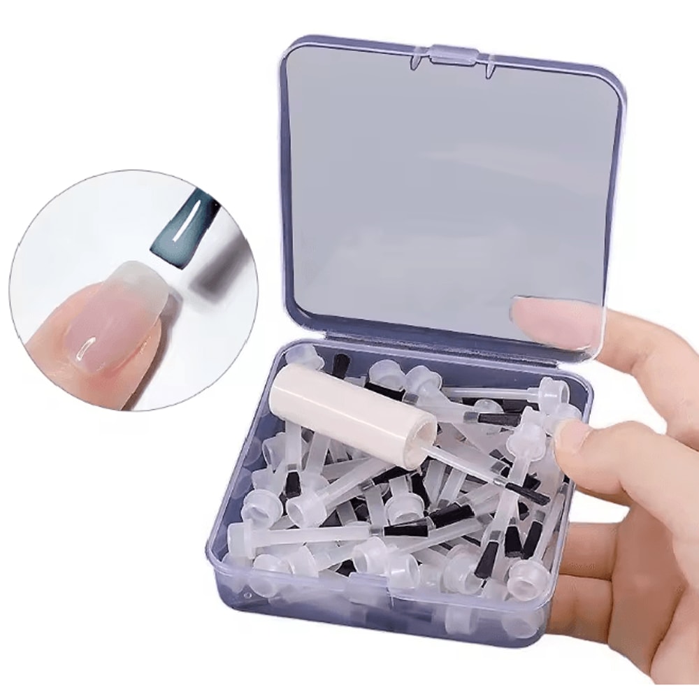Disposable Nail Polish Brush Set 50 Piece Flat Brushes With Handle 0