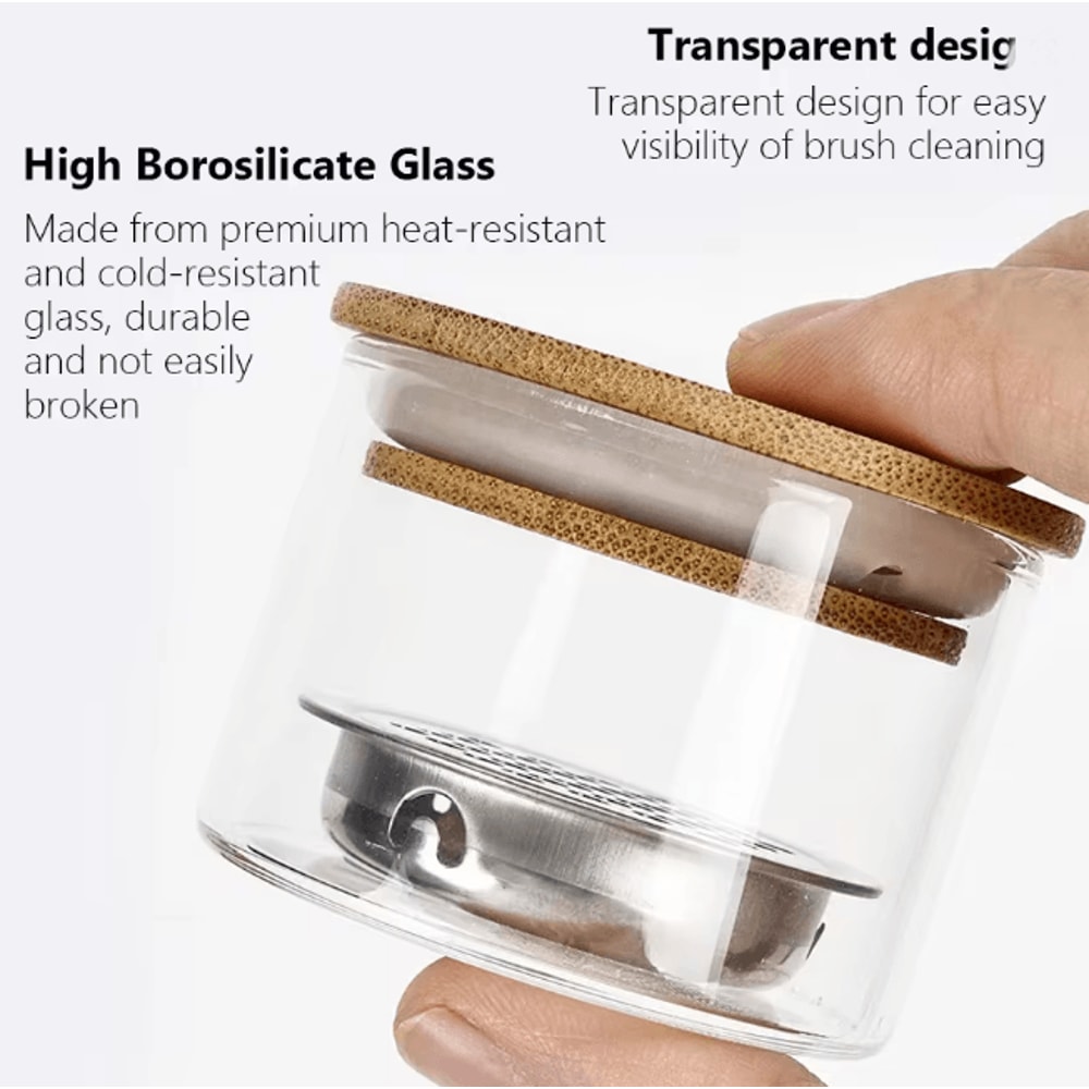 Transparent Glass Nail Brush Cleaner Cup With Mesh Filter Storage Container 1