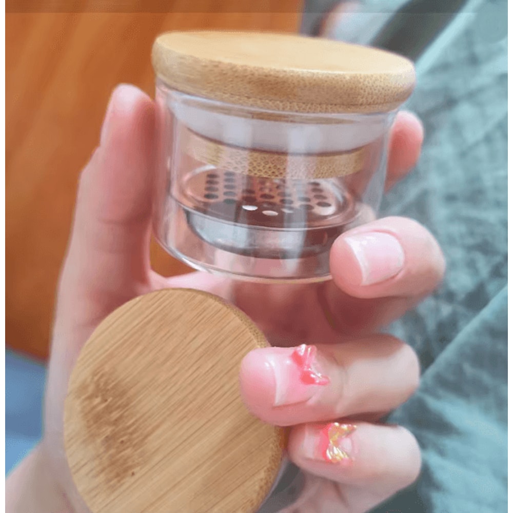 Transparent Glass Nail Brush Cleaner Cup With Mesh Filter Storage Container 3