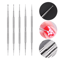 dual end nail art dotting pen set stainless steel 5 piece manicure tools