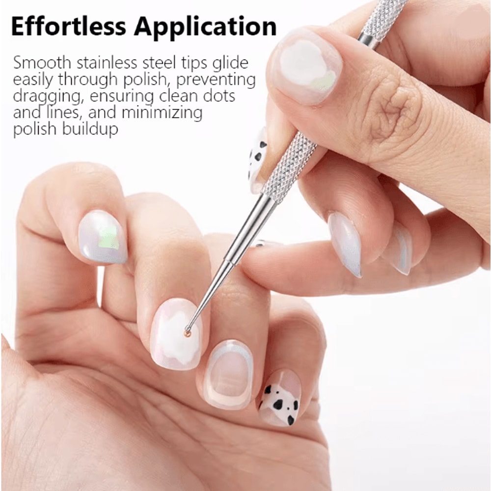 Dual End Nail Art Dotting Pen Set Stainless Steel 5 Piece Manicure Tools 1