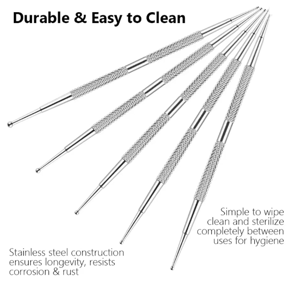 Dual End Nail Art Dotting Pen Set Stainless Steel 5 Piece Manicure Tools 2