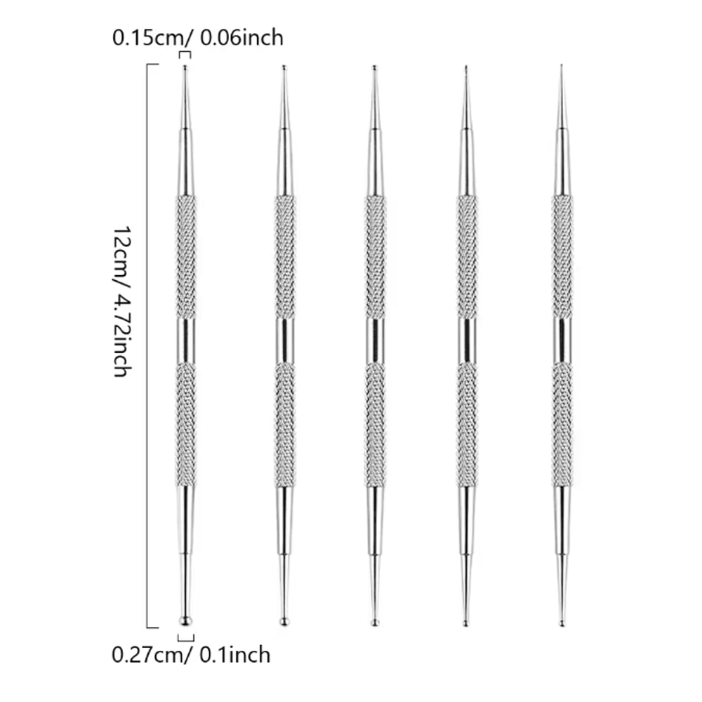 Dual End Nail Art Dotting Pen Set Stainless Steel 5 Piece Manicure Tools 4