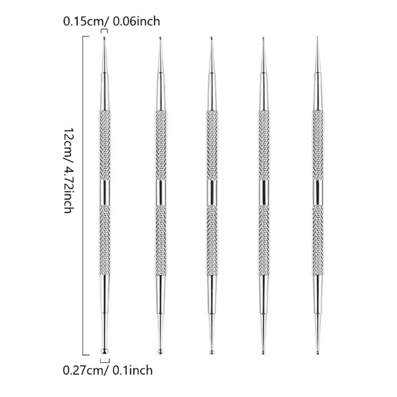 Dual End Nail Art Dotting Pen Set Stainless Steel 5 Piece Manicure Tools 4