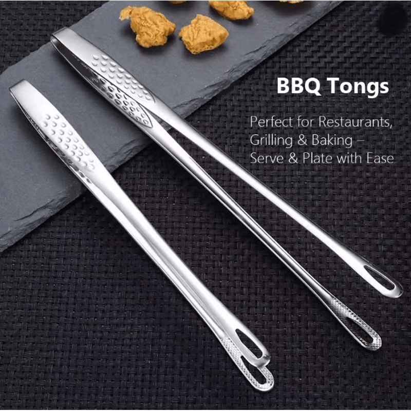 Long Stainless Steel Kitchen Tongs Heat Resistant Non Slip Cooking Tool 1