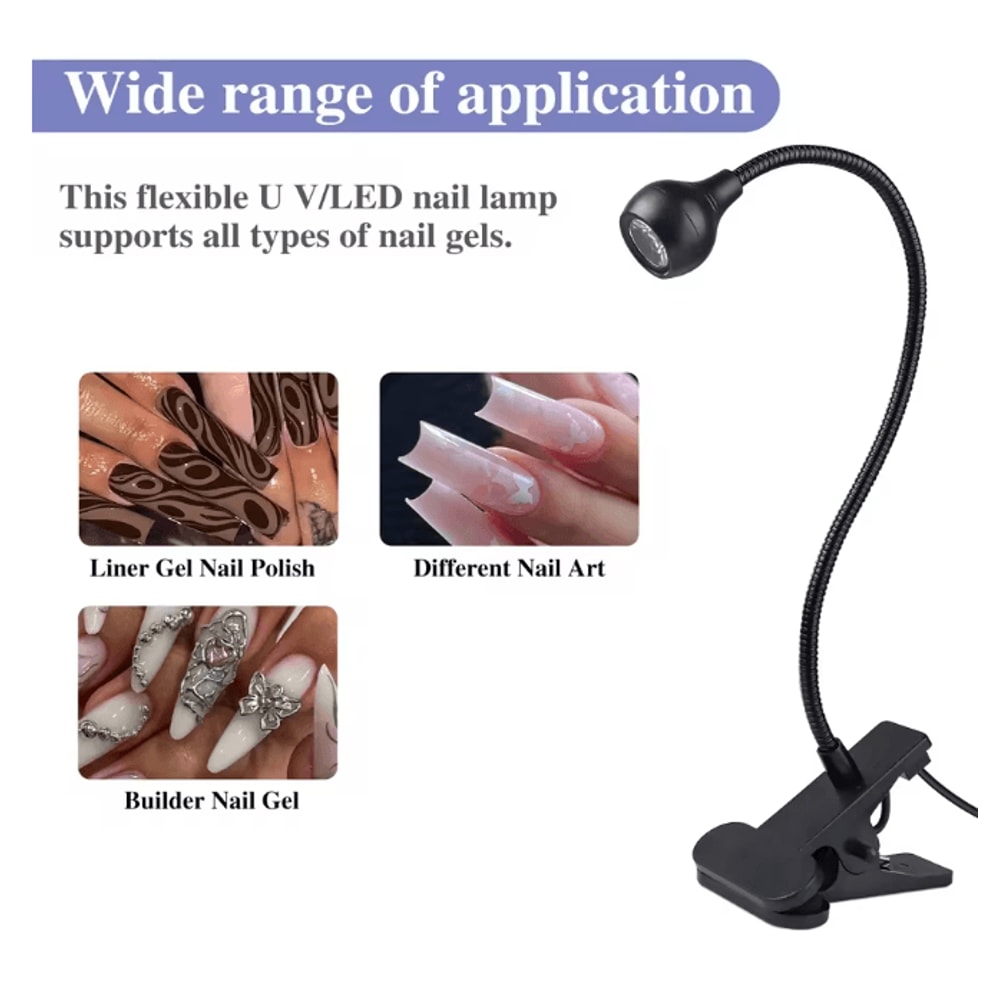 5W UV Gel Nail Lamp With Clip And Flexible Arm Nail Dryer 1