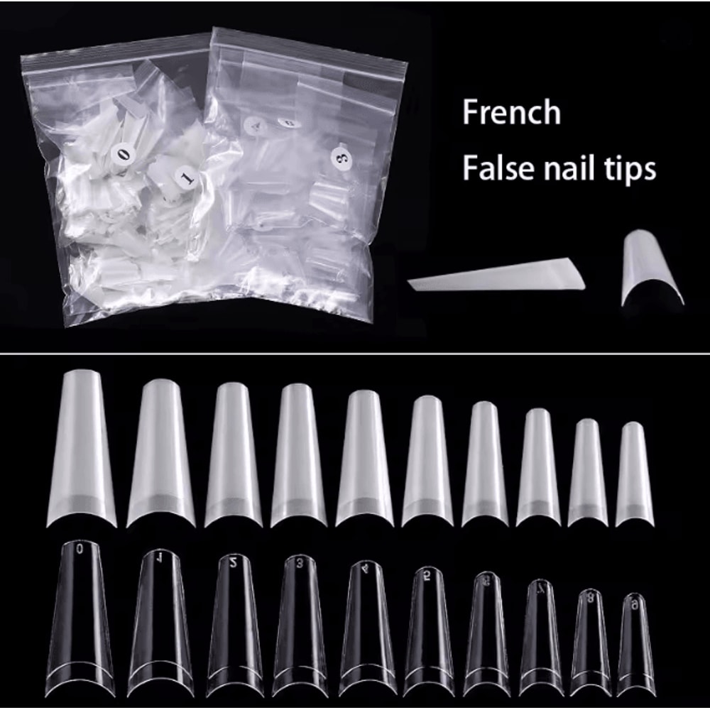 French Coffin False Nail Tips Set 500 Piece Natural Transparent Acrylic Tips 0